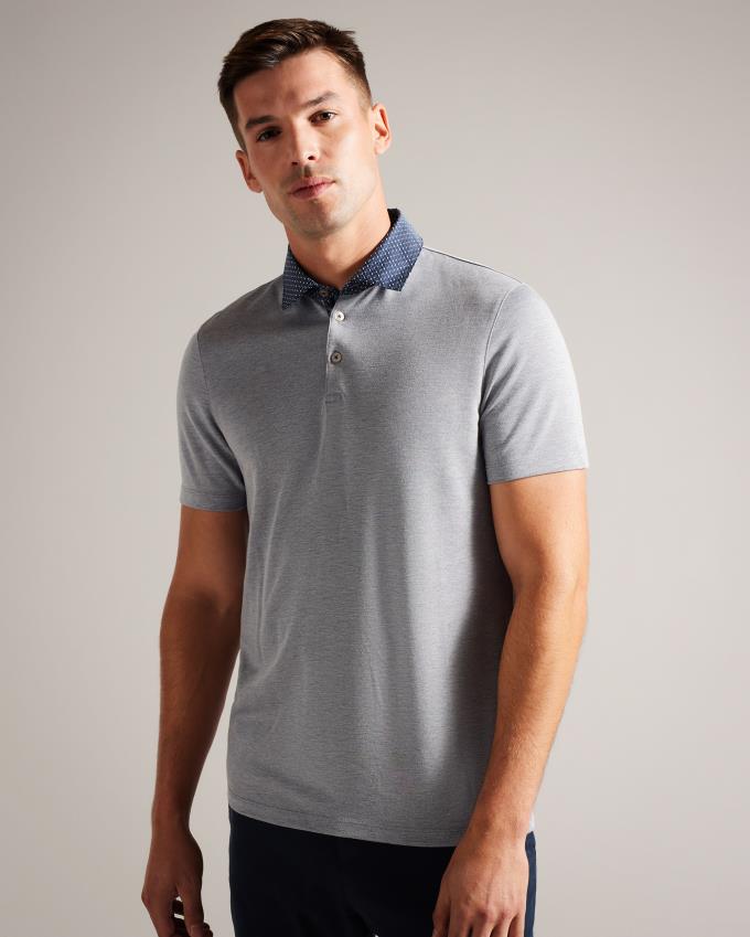 Polo Ted Baker Short Sleeve Woven Collar Bleu Marine Homme | GKM-35749239